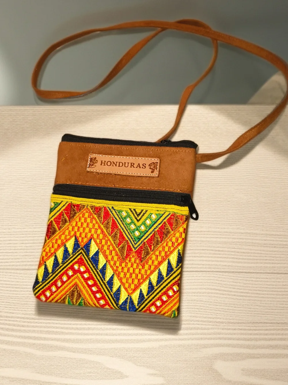 Honduras Embroidered Chevron Crossbody Pouch - Yellow Multicolor